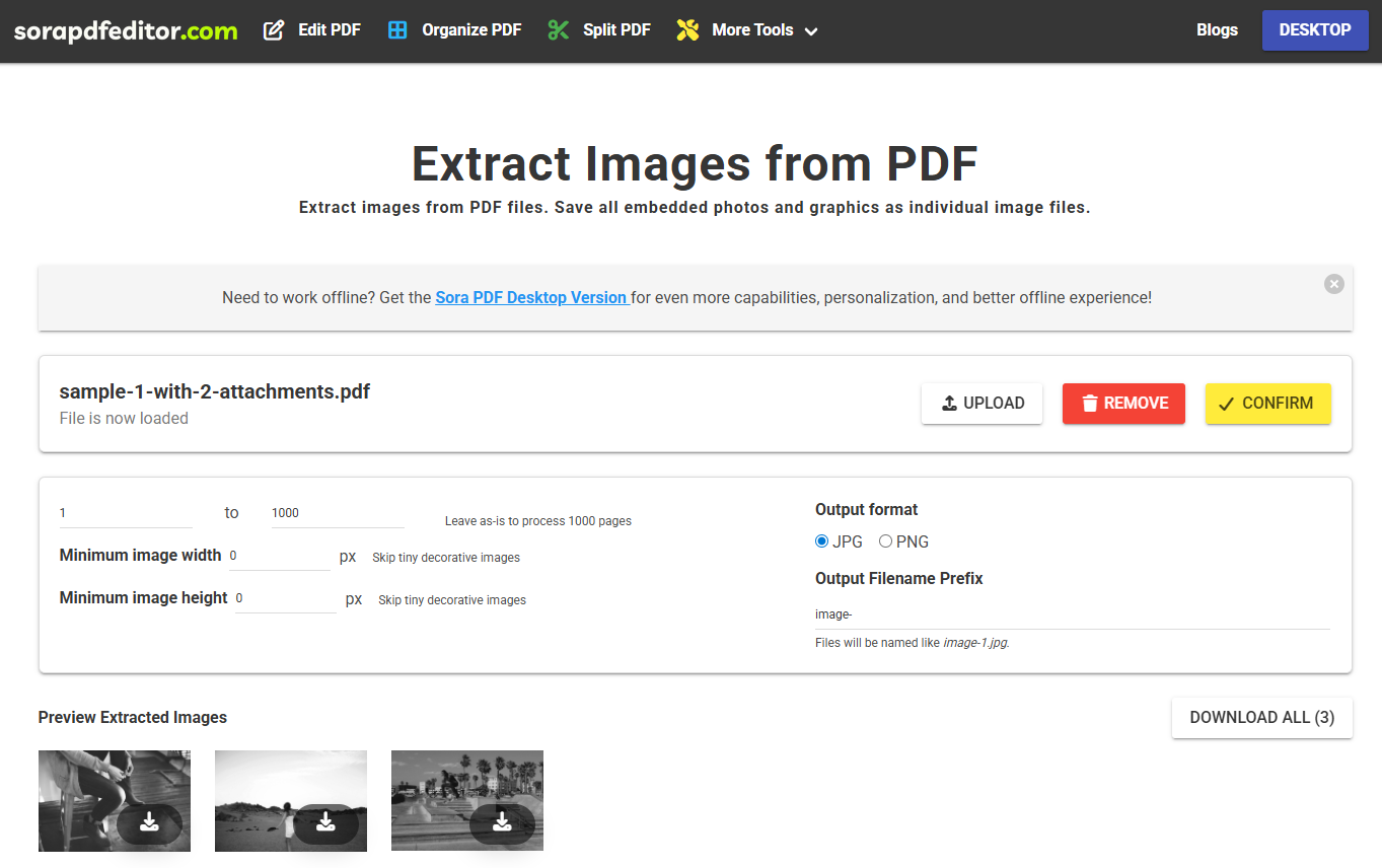 Extract images Page Preview Area