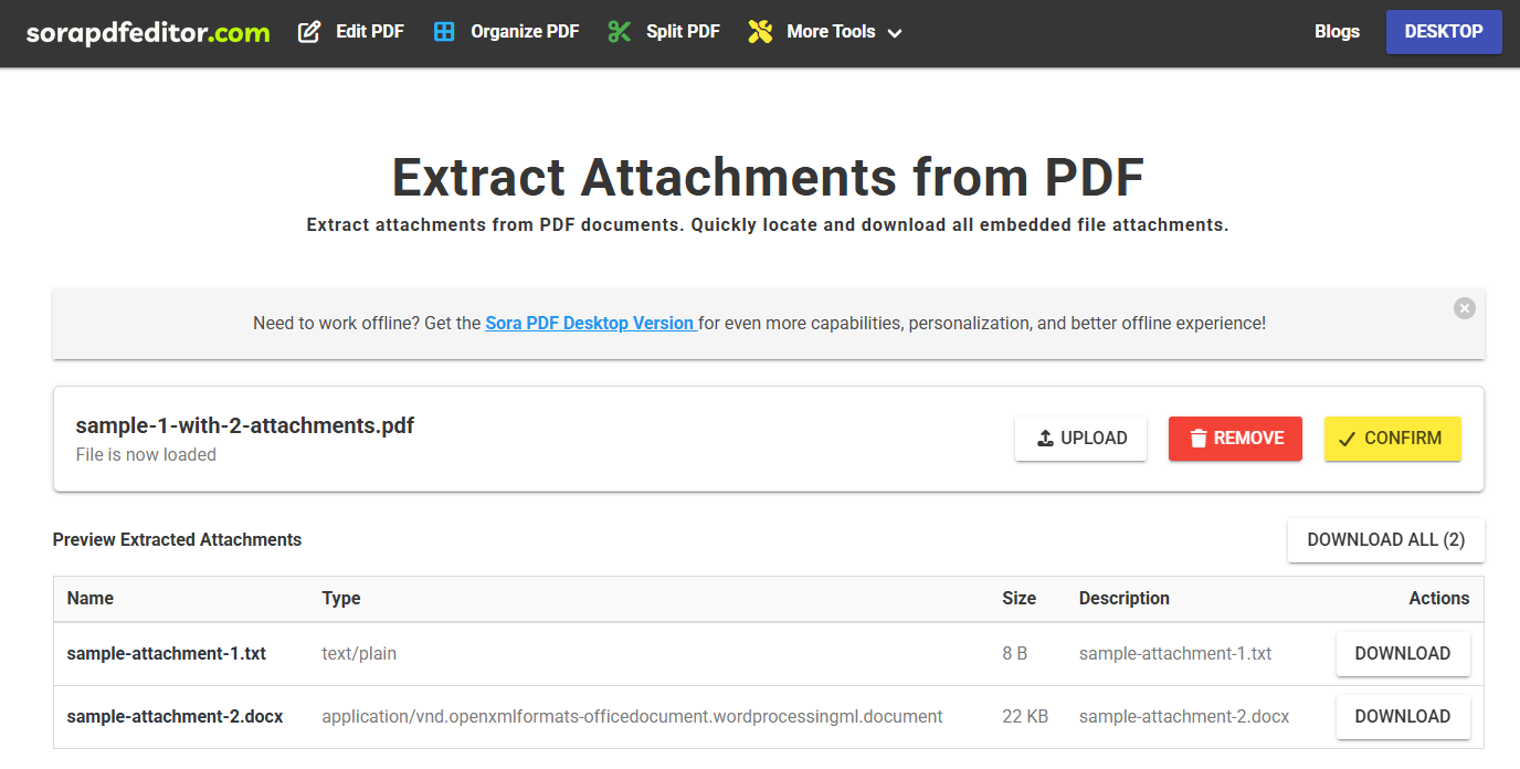 Extract attachments Page Preview Area